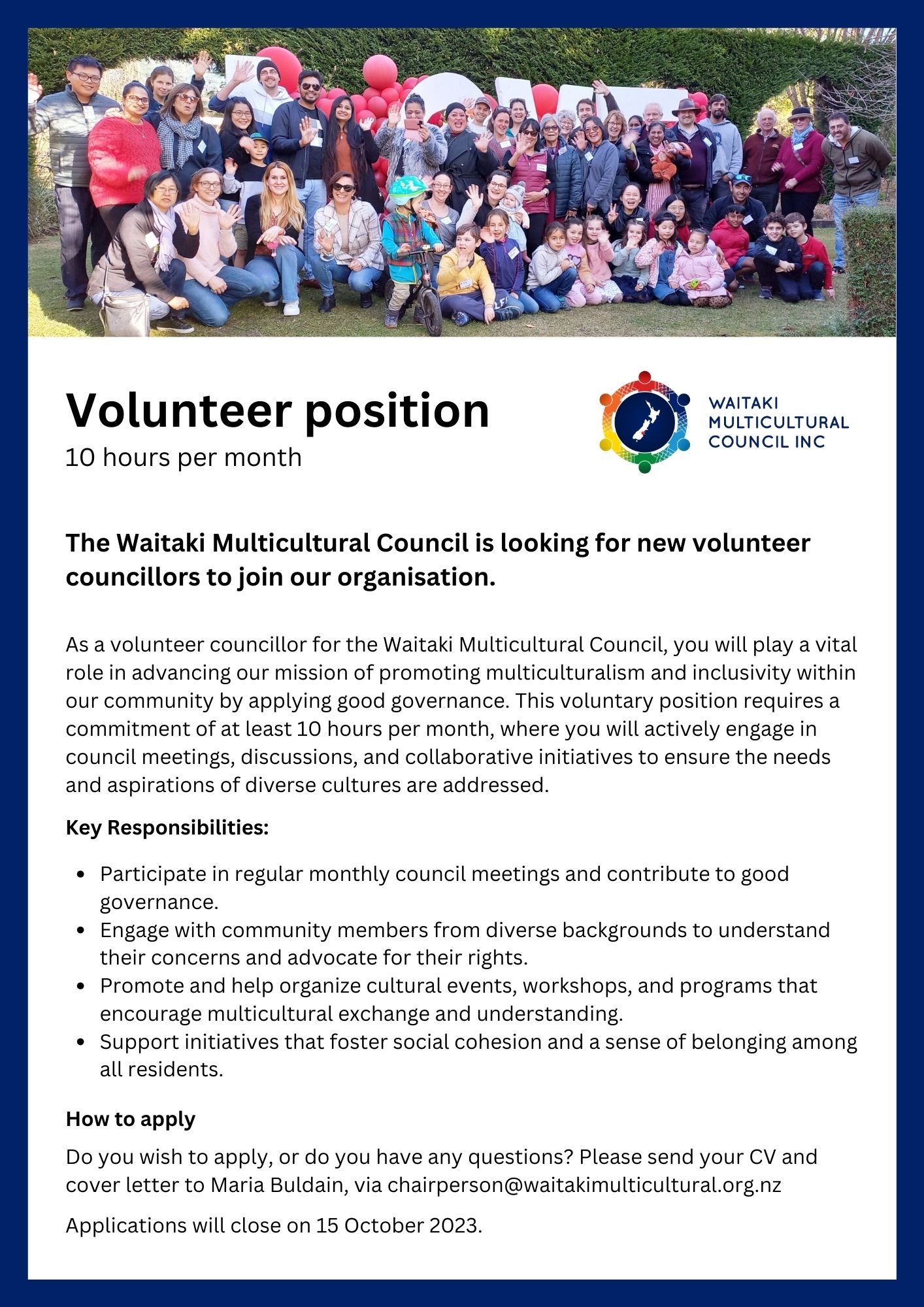Waitaki Multicultural Volunteer Position available